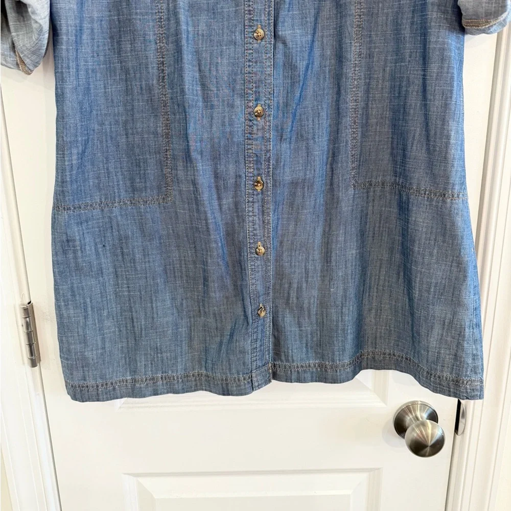 J. Jill Denim Chambray Dress Rolled Sleeve Size M - Picture 4 of 11